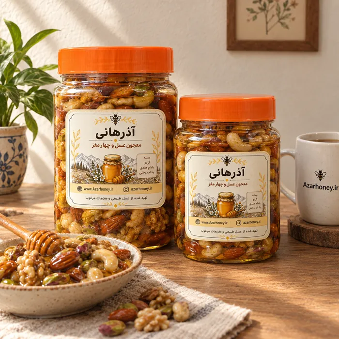 معجون عسل و چهار مغز لوکس | پسته، بادام درختی، بادام هندی و گردو